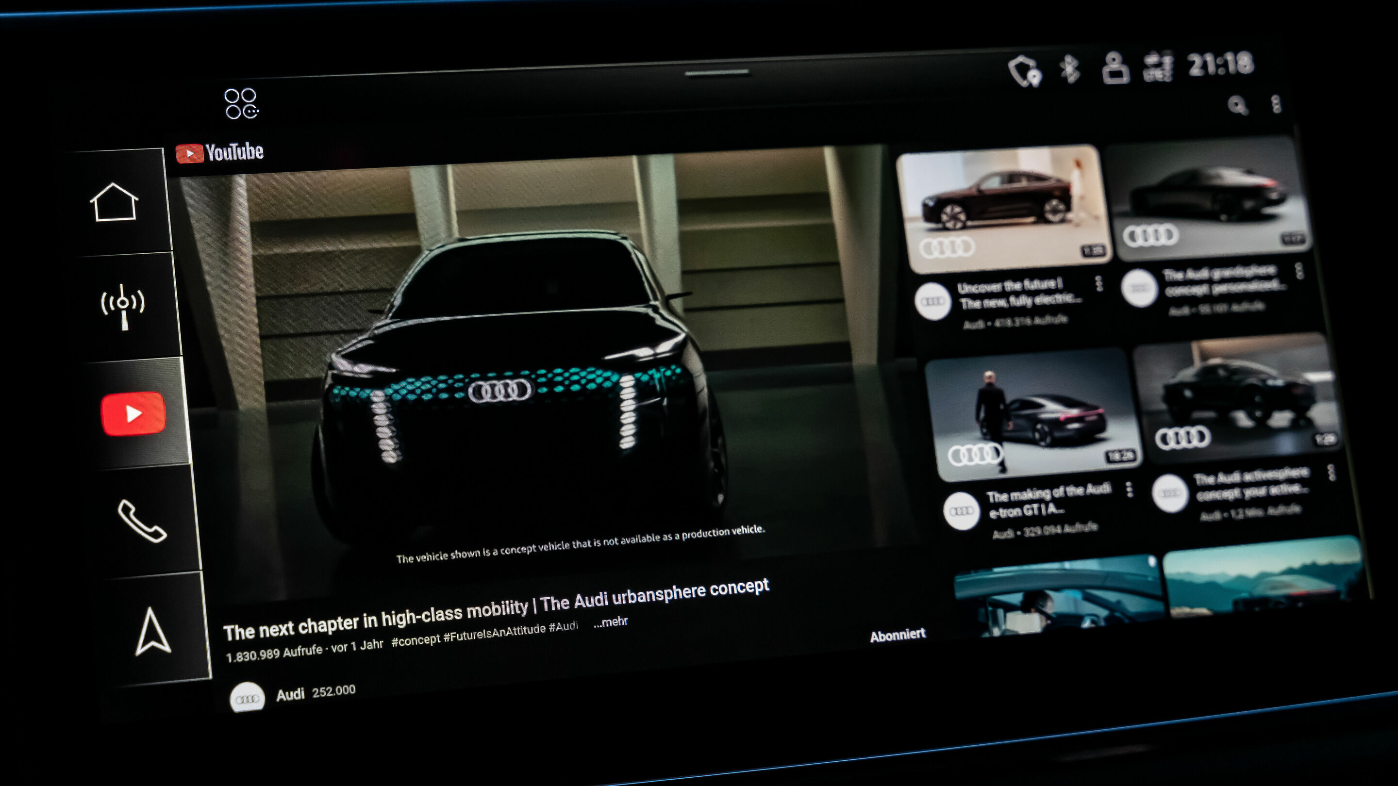 Audi integrates YouTube into various models