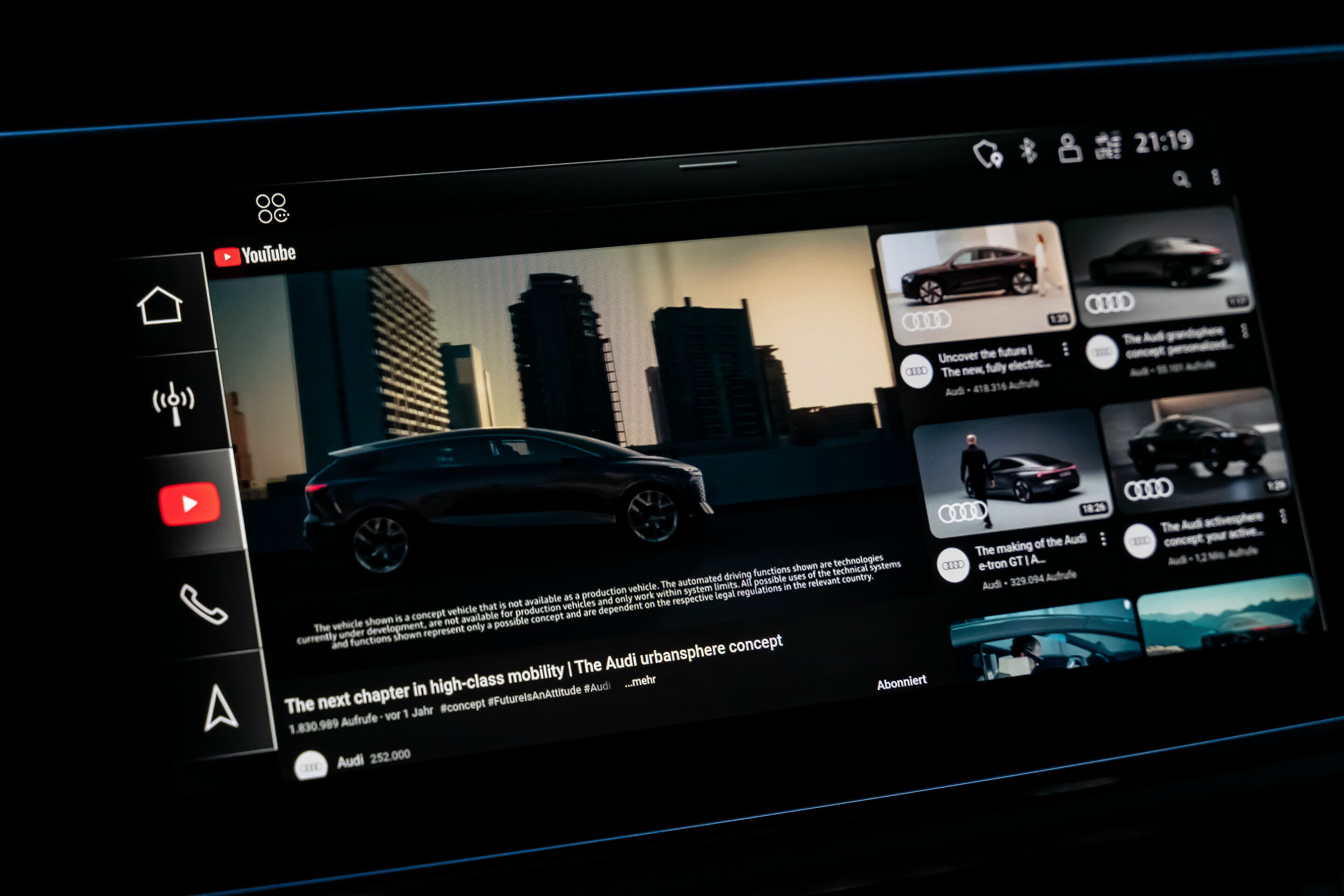Audi integrates YouTube into various models